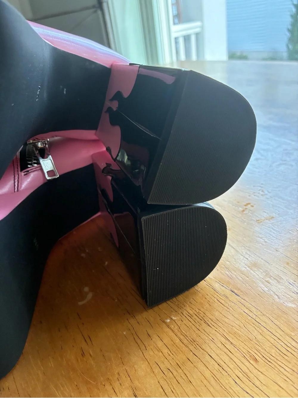 Sugar Thrillz Pink and Black Flame Platform Ankle Boots